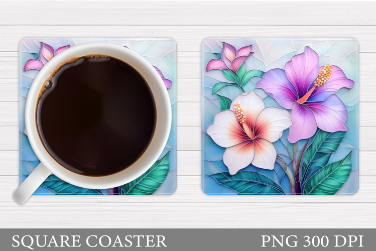 Tropical Flowers Coaster. Summer Square Coaster Design