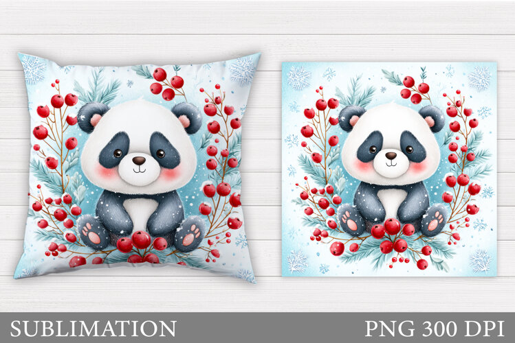 Christmas Panda Pillow Design. Christmas Pillow Sublimation example image 1