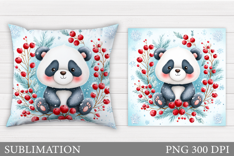 Christmas Panda Pillow Design. Christmas Pillow Sublimation