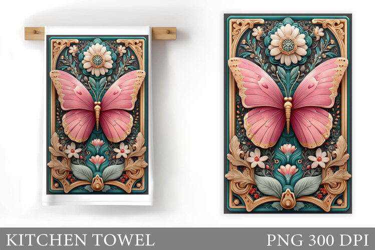 Butterfly Kitchen Towel Design. Butterfly Sublimation example image 1