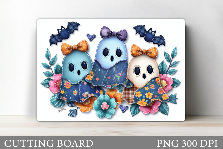 Patchwork Ghost Cutting Board. Halloween Cutting Board