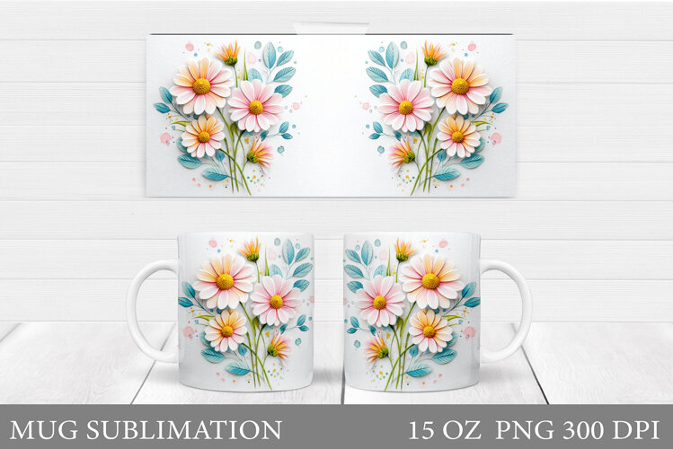 Flowers Mug Sublimation. Floral Mug Wrap Design example image 1