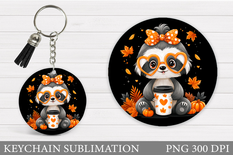 Fall Sloth Keychain Sublimation. Fall Keychain Design