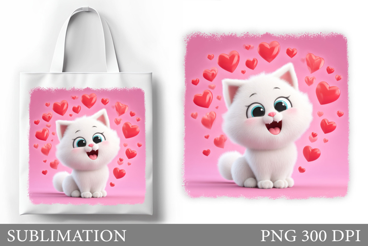Valentines Cat Tote Bag. Valentines Cat Sublimation
