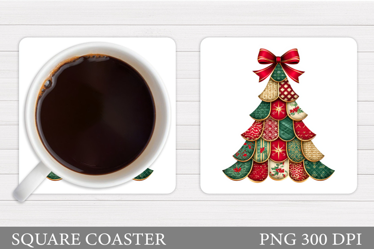 Christmas Tree Coaster Design. Patchwork Christmas Coaster