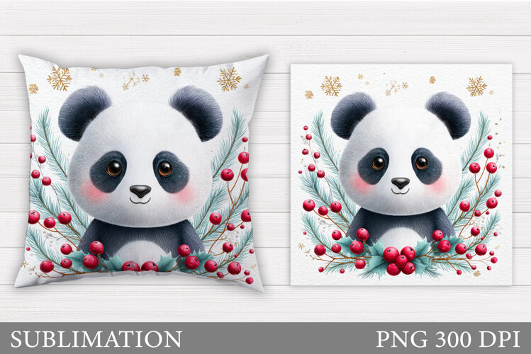Christmas Panda Pillow Design. Christmas Pillow Sublimation example image 1