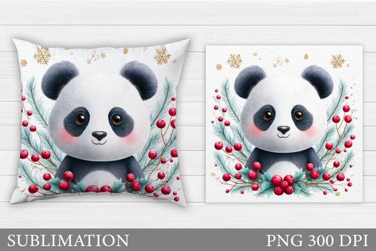 Christmas Panda Pillow Design. Christmas Pillow Sublimation