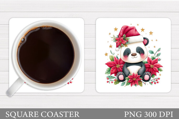 Christmas Panda Coaster. Christmas Coaster Sublimation example image 1