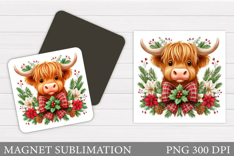 Christmas Cow Magnet. Christmas Magnet Sublimation