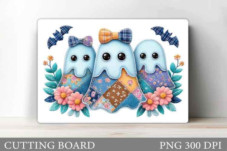 Patchwork Ghost Cutting Board. Halloween Cutting Board