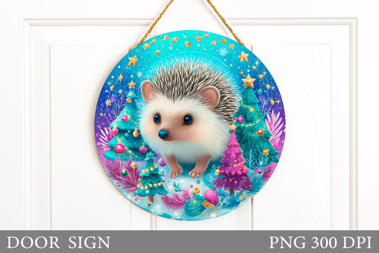 Christmas Hedgehog Door Sign. Christmas Door Sign Design
