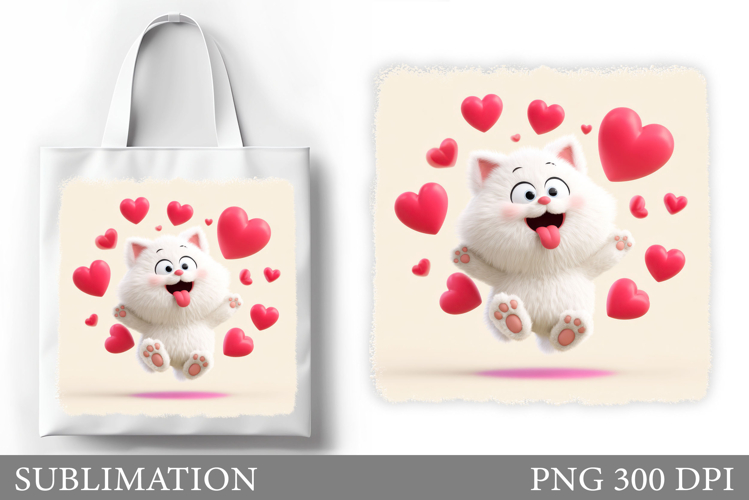 Valentines Cat Tote Bag. Valentines Cat Sublimation