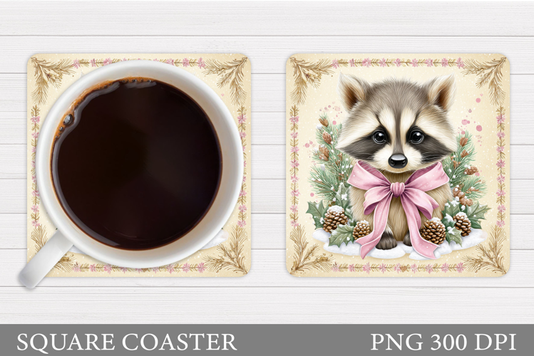 Christmas Raccoon Coaster. Christmas Coaster Sublimation