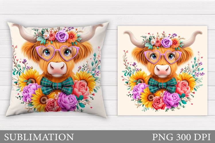 Cute Cow Pillow Design. Cow Flowers Pillow Sublimation
