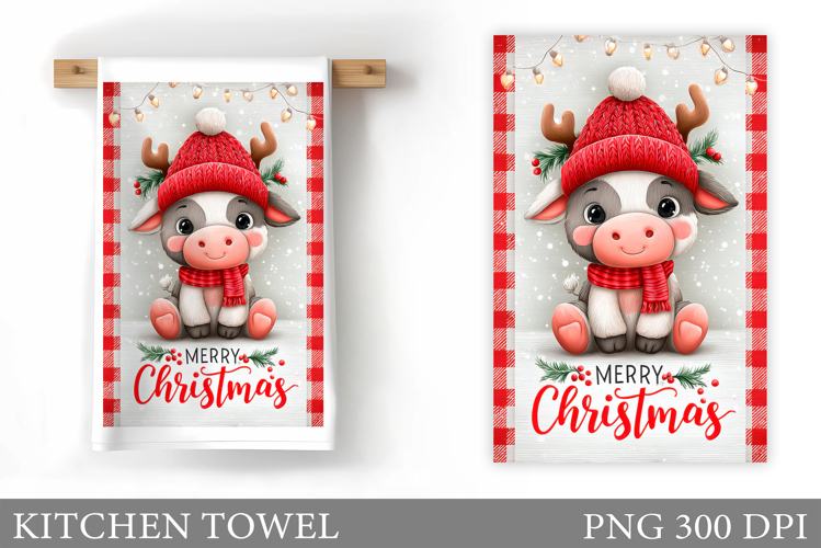 Christmas Cow Kitchen Towel Design. Christmas Kitchen Towel
