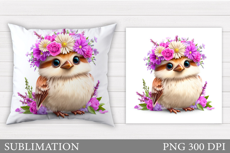 Bird Flowers Pillow Design. Bird Pillow Sublimation
