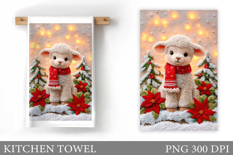 Christmas Lamb Kitchen Towel. Christmas Kitchen Towel Design example image 1