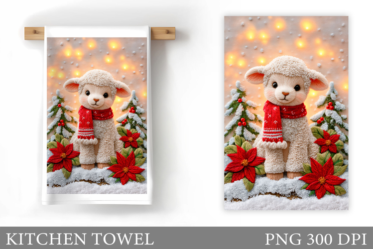 Christmas Lamb Kitchen Towel. Christmas Kitchen Towel Design