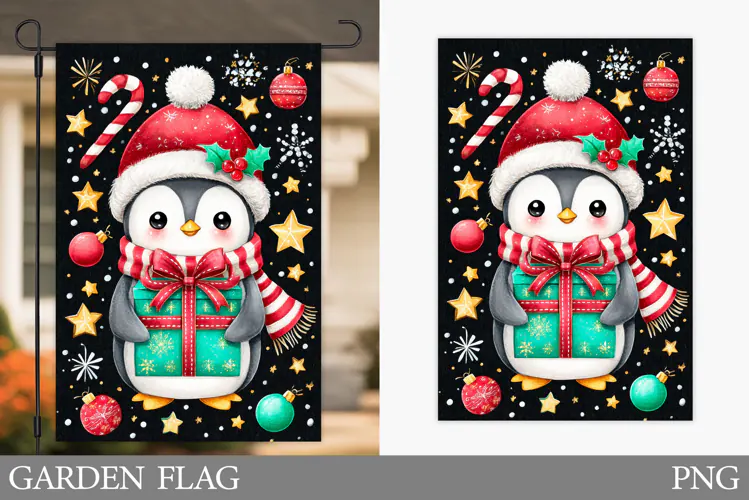 Penguin Garden Flag. Christmas Garden Flag Sublimation