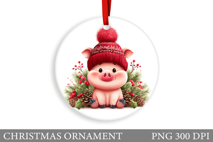 Cute Pig Christmas Ornament. Christmas Ornament Sublimation