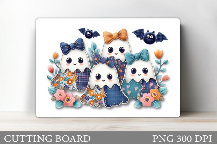 Patchwork Ghost Cutting Board. Halloween Cutting Board