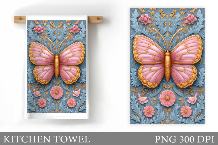 Butterfly Kitchen Towel. Flowers Kitchen Towel Sublimation