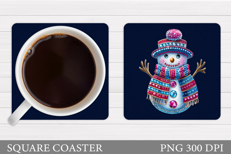 Sparkling Snowman Coaster. Christmas Coaster Design