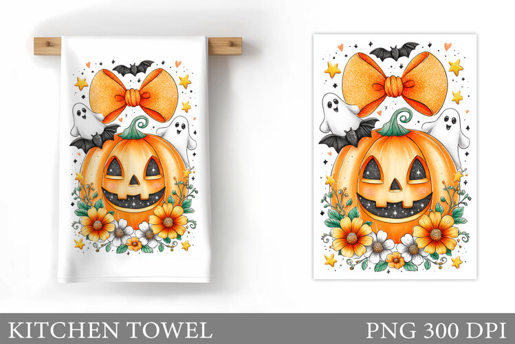 Halloween Pumpkin Kitchen Towel. Halloween Sublimation example image 1