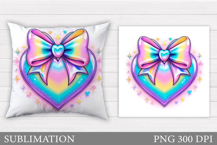 Iridescent Heart Pillow Design. Valentines Sublimation