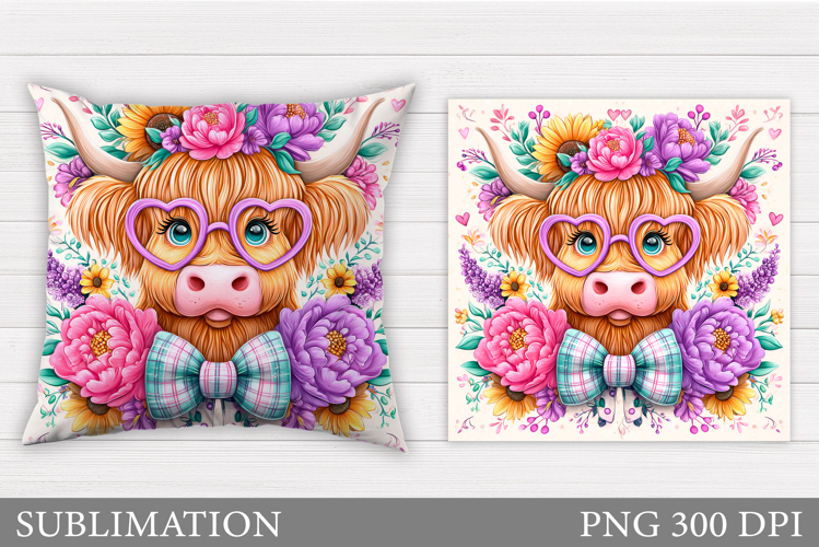 Cute Cow Pillow Design. Cow Flowers Pillow Sublimation