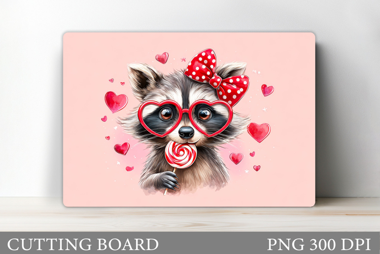 Valentines Raccoon Cutting Board. Valentines Cutting Board