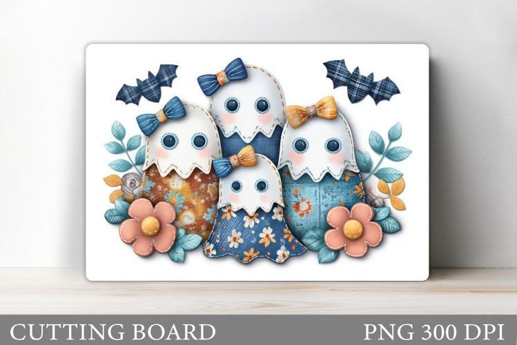 Patchwork Ghost Cutting Board. Halloween Cutting Board