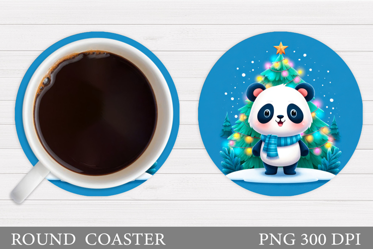 Christmas Panda Coaster. Christmas Round Coaster Sublimation