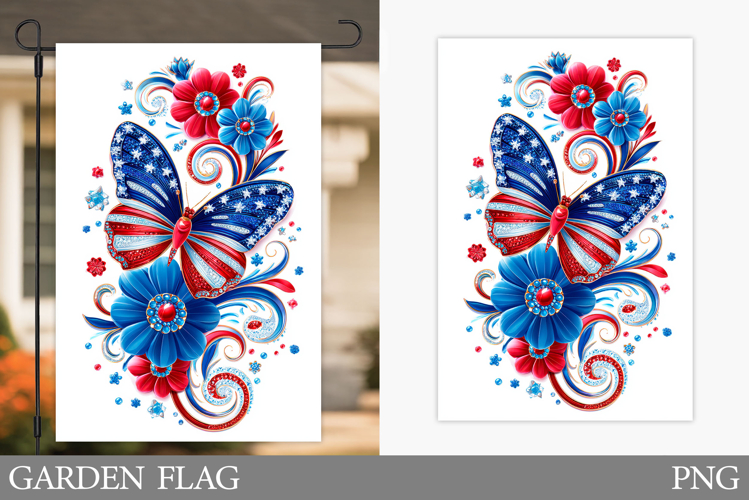 Patriotic Butterfly Garden Flag. Patriotic Garden Flag
