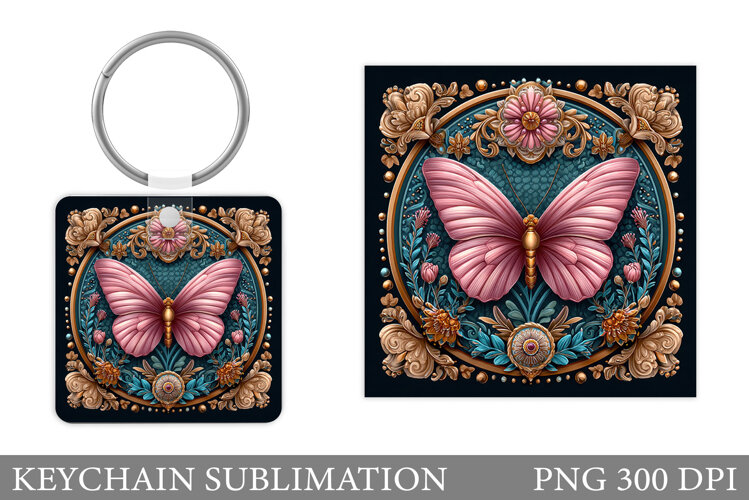 Butterfly Keychain Design. Butterfly Square Keychain example image 1