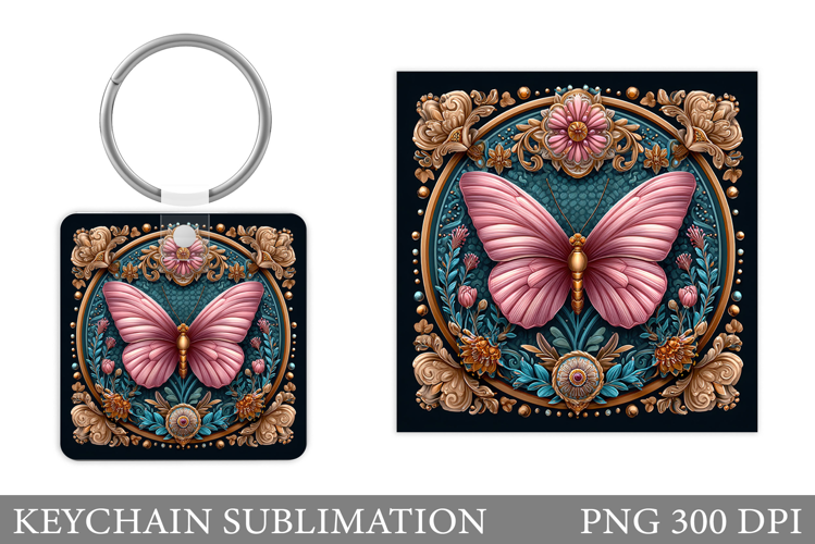 Butterfly Keychain Design. Butterfly Square Keychain