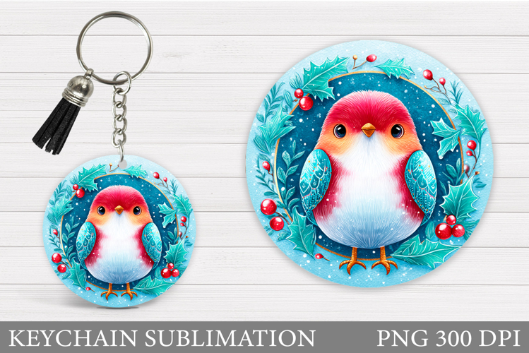 Christmas Bird Keychain. Christmas Keychain Sublimation