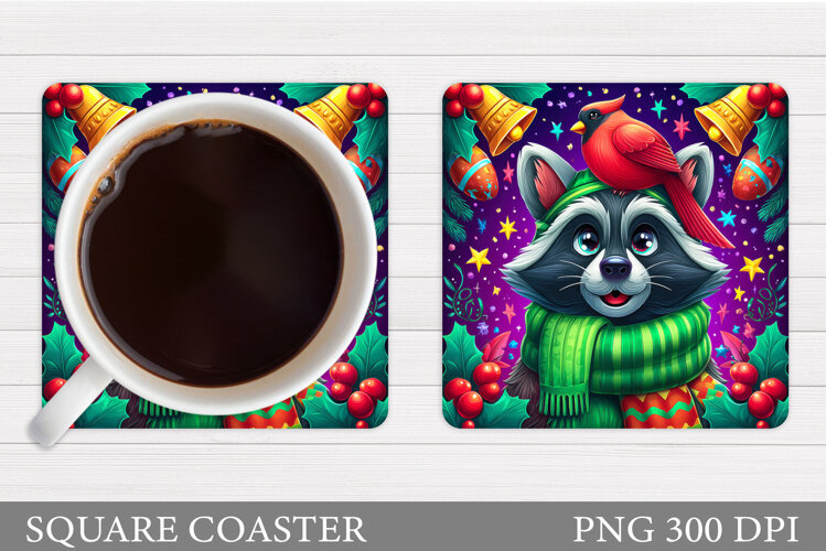Christmas Raccoon Coaster. Christmas Coaster Sublimation example image 1