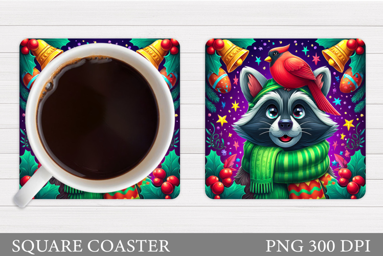 Christmas Raccoon Coaster. Christmas Coaster Sublimation