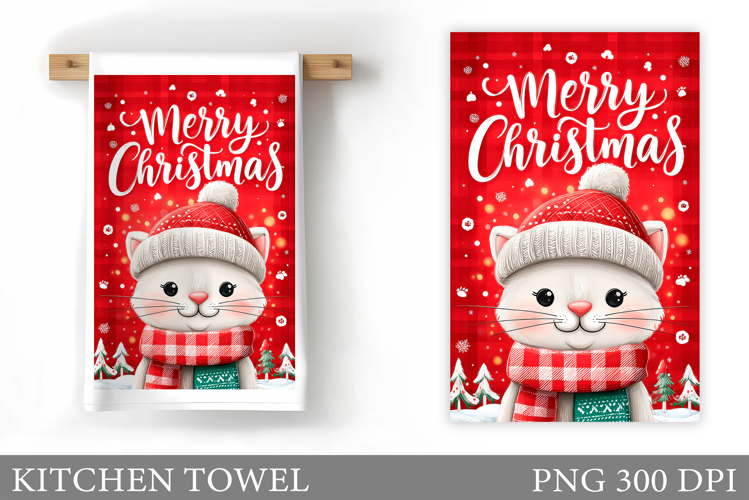 Christmas Cat Kitchen Towel. Christmas Kitchen Towel Design