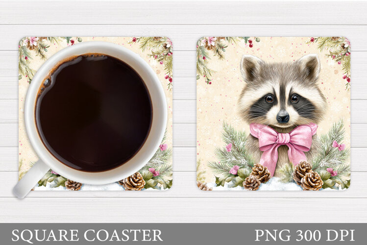Christmas Raccoon Coaster. Christmas Coaster Sublimation example image 1