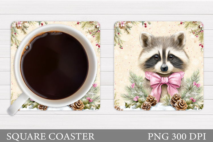 Christmas Raccoon Coaster. Christmas Coaster Sublimation
