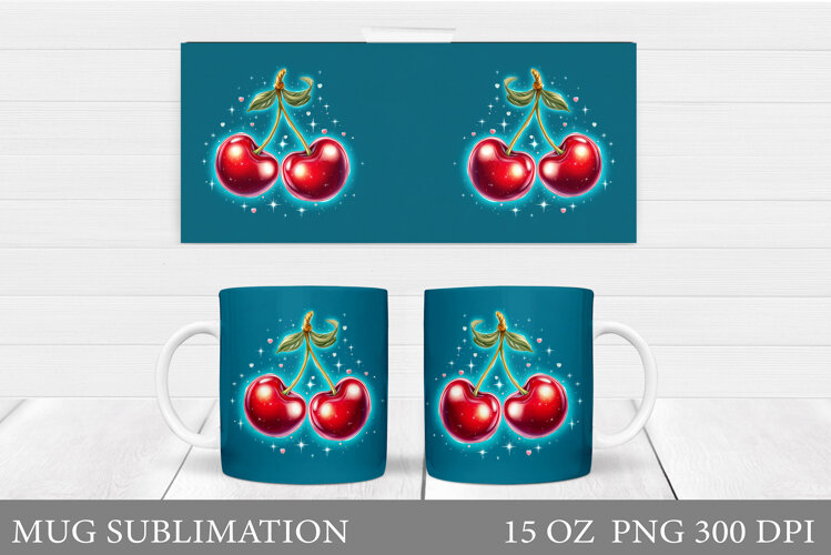 Cherry Mug Sublimation. Berries Mug Wrap Design example image 1