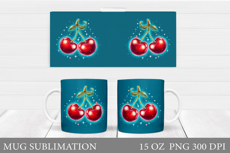 Cherry Mug Sublimation. Berries Mug Wrap Design