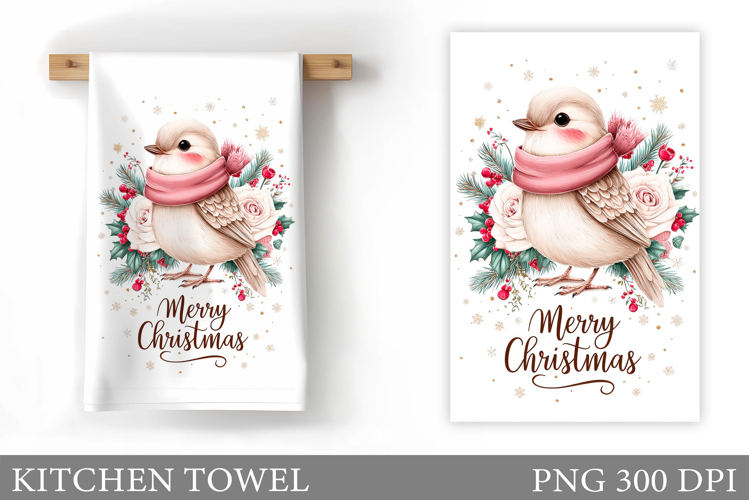 Christmas Bird Kitchen Towel. Christmas Kitchen Towel Design