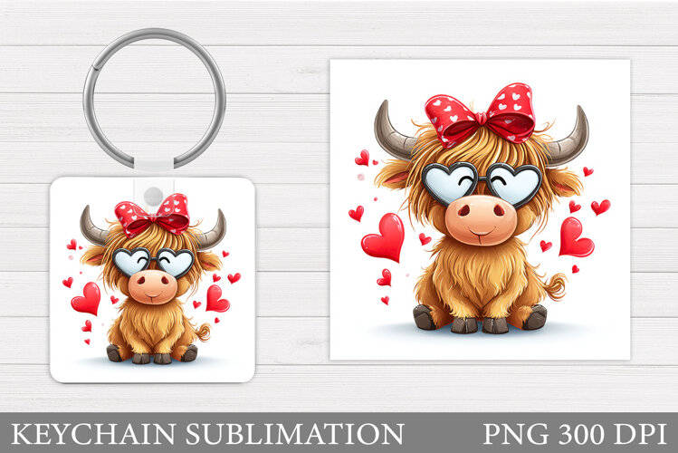 Valentines Cow Keychain. Valentine Keychain Sublimation example image 1
