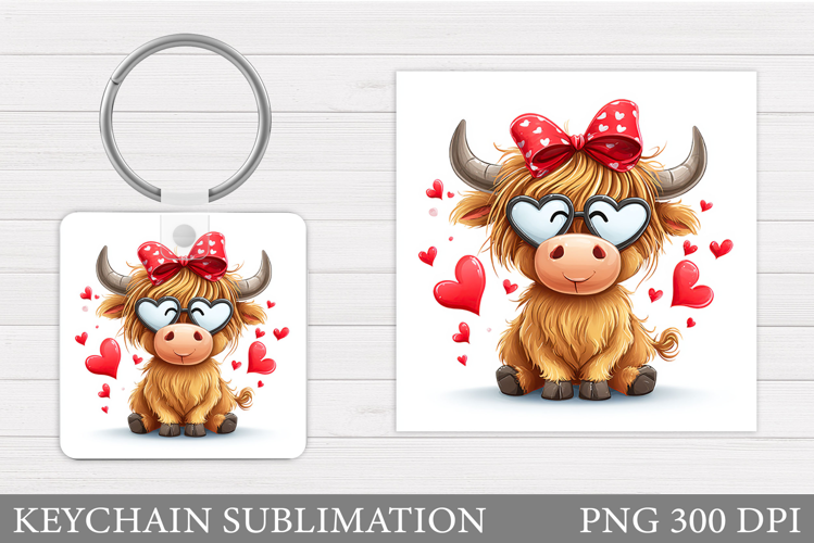 Valentines Cow Keychain. Valentine Keychain Sublimation