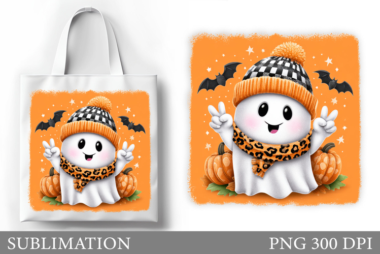 Cute Ghost Tote Bag Design. Cute Halloween Sublimation