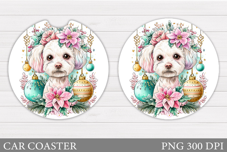 Cute Dog Car Coaster. Christmas Car Coaster Sublimation