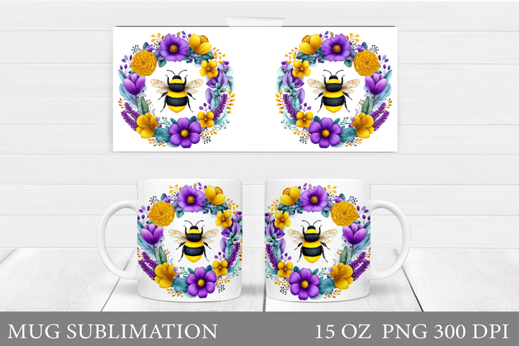Bee Mug Sublimation. Bee Flowers Mug Design